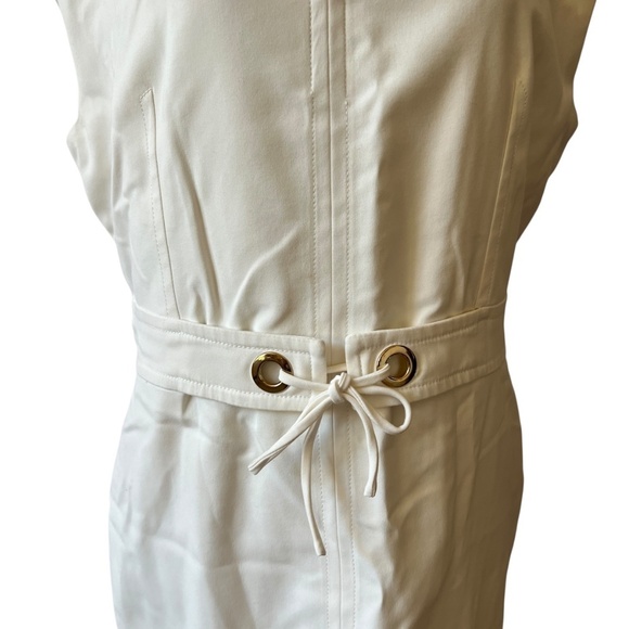 CARLISLE DRESS 12 IVORY PENCIL WAIST TIE DETAIL LINED SUMMER PARTY WEDDING GUEST - Picture 3 of 11